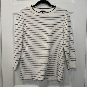 Lafayette 148 New York Striped Knit Bracelet Sleeve Top Size Small
